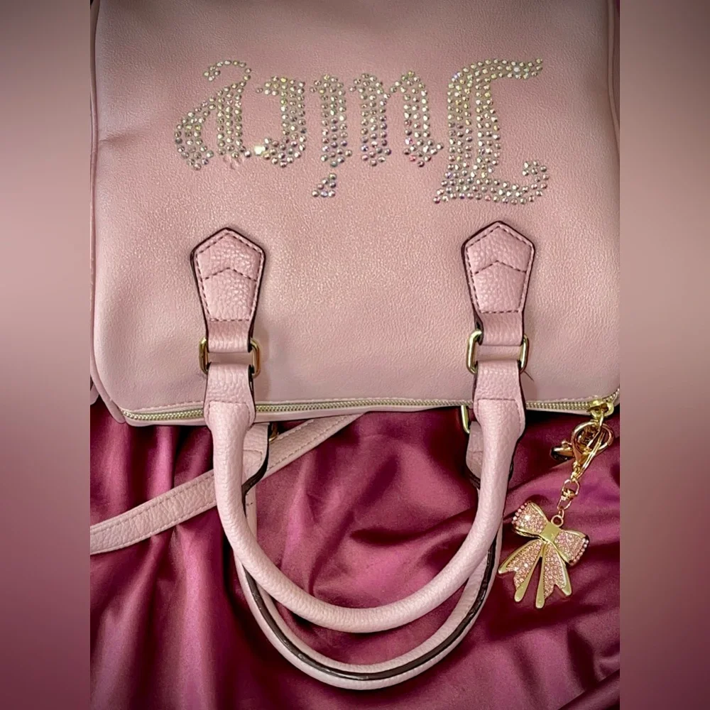 Juicy Couture ‘Be Classic’ Dusty Blush Rhinestone Satchel Crossbody Bag & Charm - Picture 7 of 14